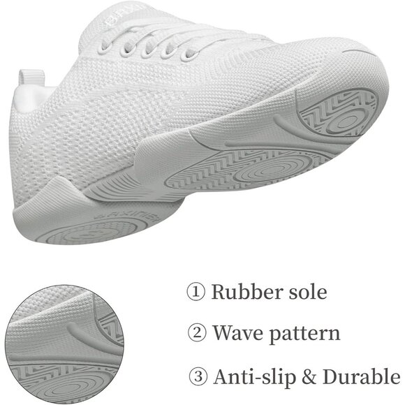 Girls White Cheerleading Shoes Breathable Youth Cheer Competition Sneakers - Picture 4 of 8